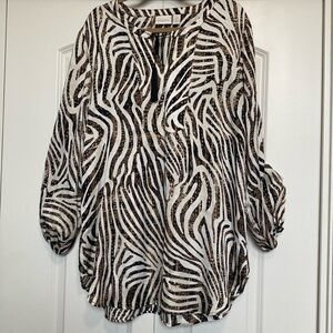 Chico’s Sheer Animal Print Tunic Blouse Top Swim cover Womens Sz 2/L Beach